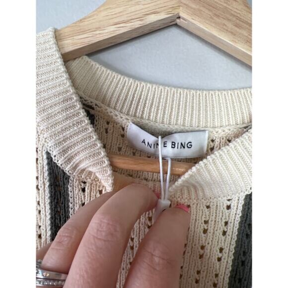NWT Anine Bing Lanie Mini Dress Women's Ivory and Army Green Stripe Size: Medium - Picture 7 of 11